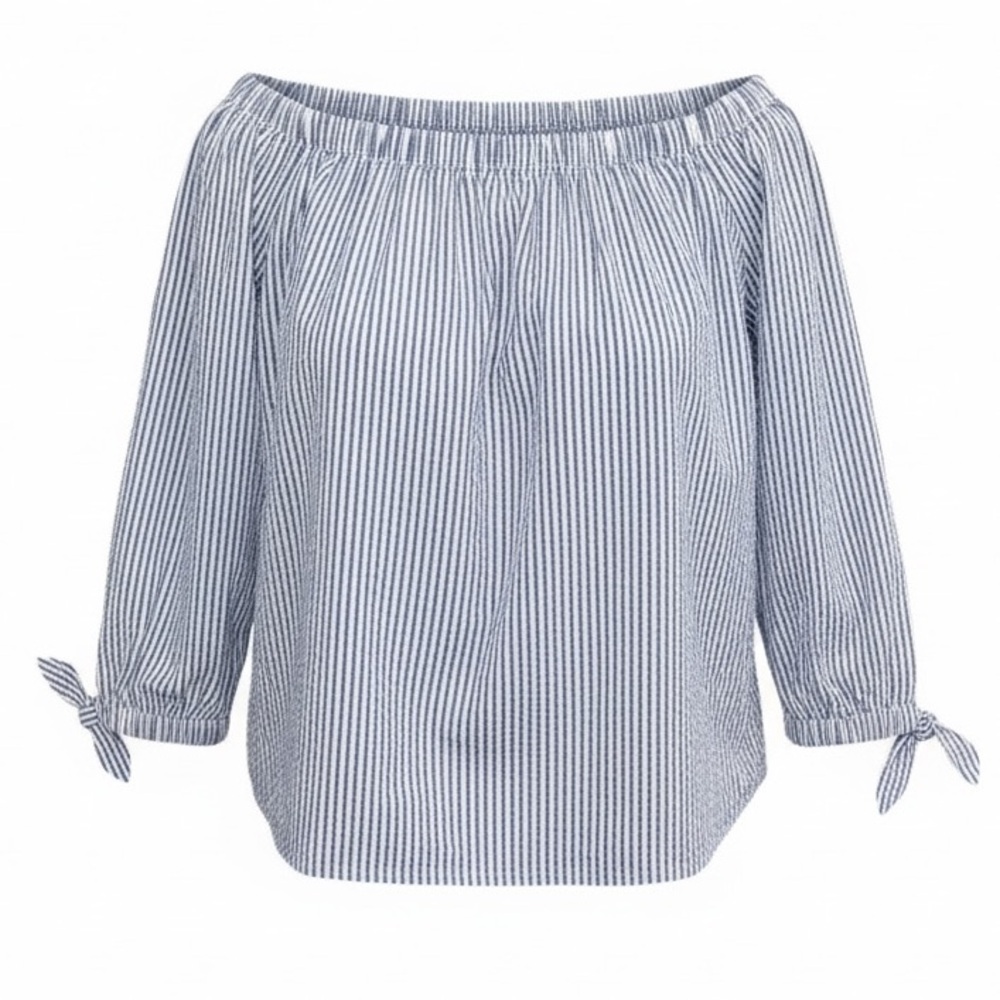 Vineyard Vines Womens Blue White Striped Off Shoulder Cotton Top Size 4 Preppy S